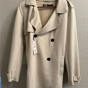 Zara Beige Trench Coat with Wide Lapel Collar